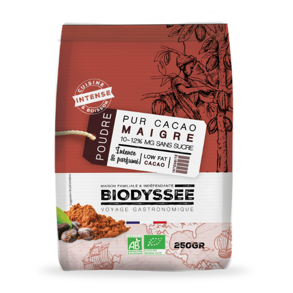 Pur Cacao Maigre 10-12% MG sans Sucre Bio -250g- Biodyssee - Natureo Shop