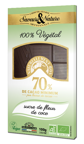 Saveurs & Nature -- Tablette de chocolat noir 70% de cacao au sucre de