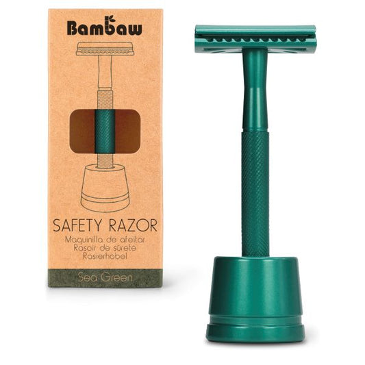 Bambaw -- Rasoir de sûreté en métal + socle (vert émeraude)