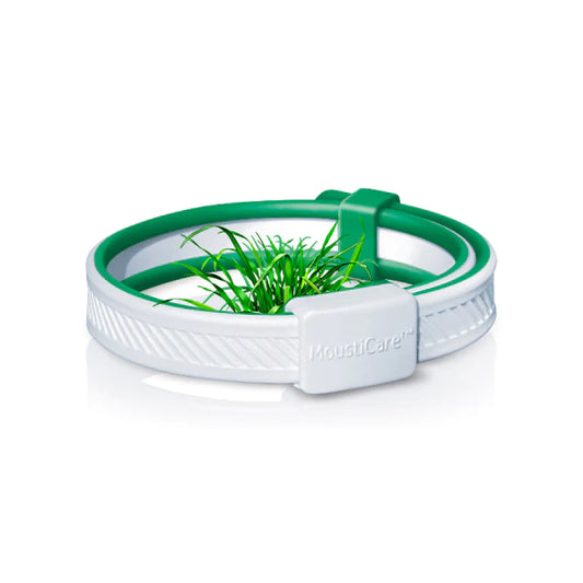 Mousticare -- Préco été - Bracelet anti-moustique ajustable blanc et vert