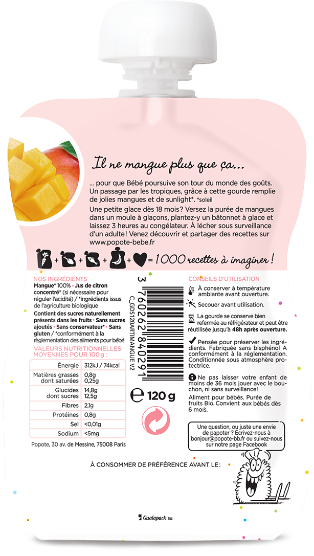 Popote -- Gourde compote mangue bio - 120 g